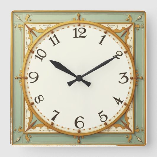 Art Deco Mint Quadratische Wanduhr (Vorderseite)