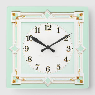 Art Deco Mint Quadratische Wanduhr