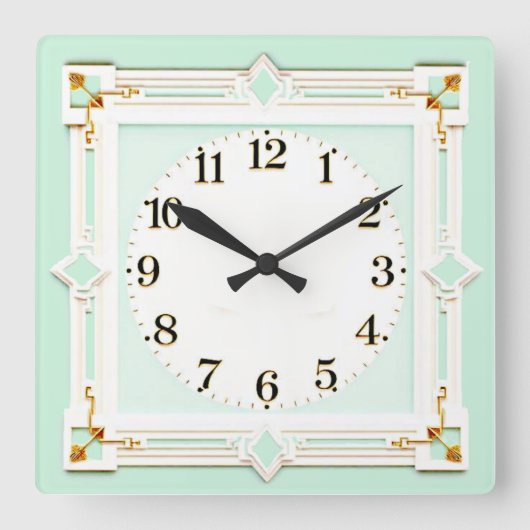 Art Deco Mint Quadratische Wanduhr (Vorderseite)
