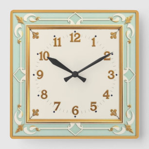 Art Deco Mint Quadratische Wanduhr