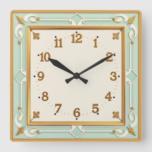 Art Deco Mint Quadratische Wanduhr (Vorderseite)