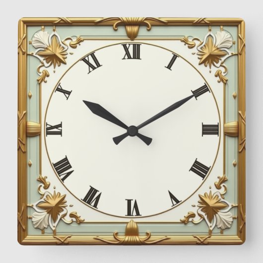 Art Deco Mint Quadratische Wanduhr (Vorderseite)