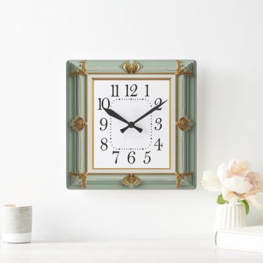 Art Deco Mint Quadratische Wanduhr (Zuhause)