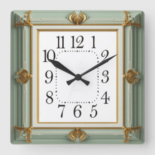 Art Deco Mint Quadratische Wanduhr