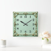 Art Deco Mint Quadratische Wanduhr (Zuhause)