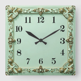 Art Deco Mint Quadratische Wanduhr