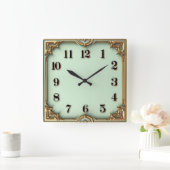 Art Deco Mint Quadratische Wanduhr (Zuhause)