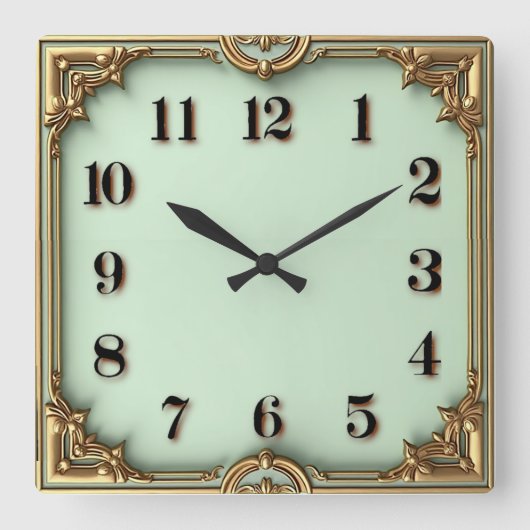 Art Deco Mint Quadratische Wanduhr (Vorderseite)