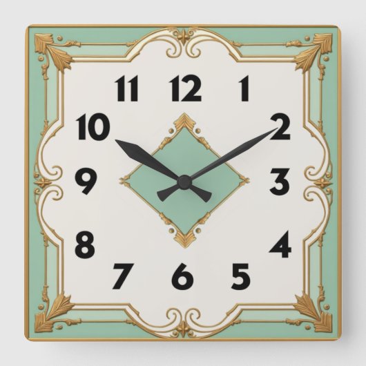 Art Deco Mint Quadratische Wanduhr (Vorderseite)