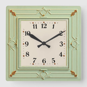 Art Deco Mint Quadratische Wanduhr