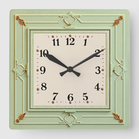 Art Deco Mint Quadratische Wanduhr (Vorderseite)