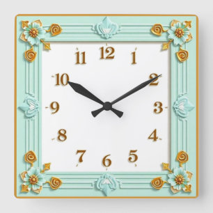 Art Deco Mint Quadratische Wanduhr