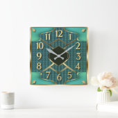 Art Deco Mint Quadratische Wanduhr (Zuhause)