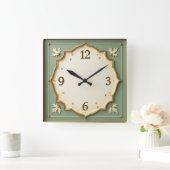 Art Deco Mint Quadratische Wanduhr (Zuhause)