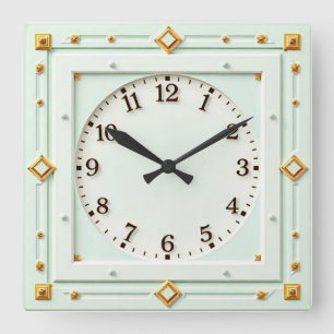 Art Deco Mint Quadratische Wanduhr