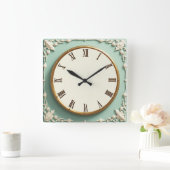 Art Deco Mint Quadratische Wanduhr (Zuhause)