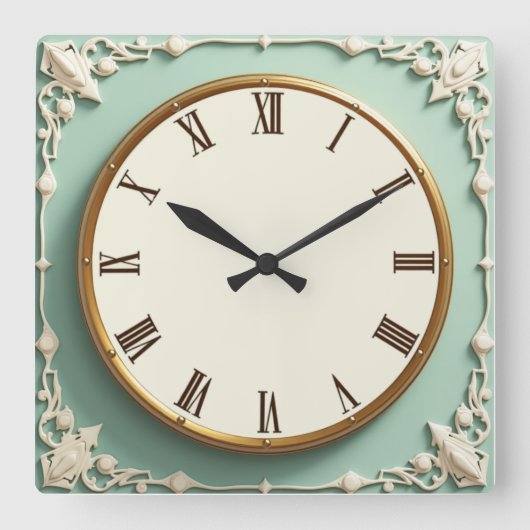 Art Deco Mint Quadratische Wanduhr (Vorderseite)