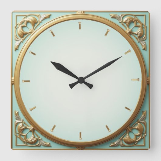 Art Deco Mint Quadratische Wanduhr (Vorderseite)