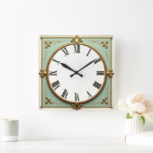 Art Deco Mint Quadratische Wanduhr (Zuhause)