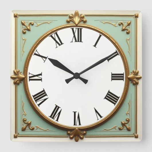 Art Deco Mint Quadratische Wanduhr (Vorderseite)