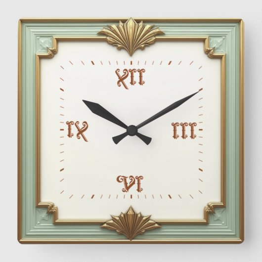 Art Deco Mint Quadratische Wanduhr (Vorderseite)