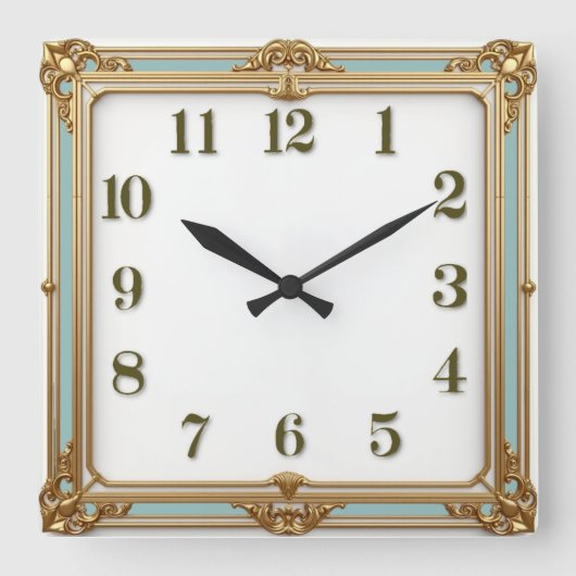 Art Deco Mint Quadratische Wanduhr (Vorderseite)