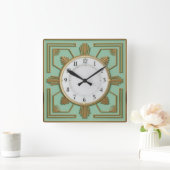 Art Deco Mint Quadratische Wanduhr (Zuhause)