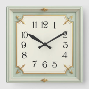 Art Deco Mint Quadratische Wanduhr