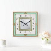 Art Deco Mint Quadratische Wanduhr (Zuhause)