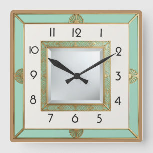 Art Deco Mint Quadratische Wanduhr