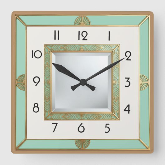 Art Deco Mint Quadratische Wanduhr (Vorderseite)