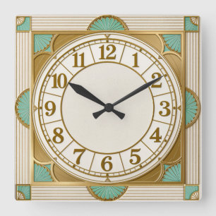 Art Deco Mint Quadratische Wanduhr