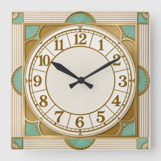 Art Deco Mint Quadratische Wanduhr (Vorderseite)
