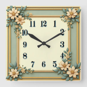 Art Deco Minzblüte Quadratische Wanduhr