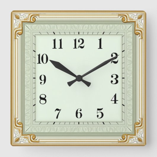 Art Deco Minze Quadratische Wanduhr (Vorderseite)