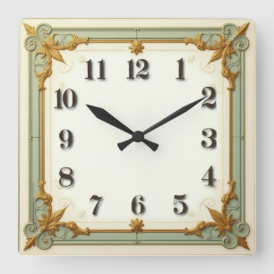Art Deco Minze Quadratische Wanduhr