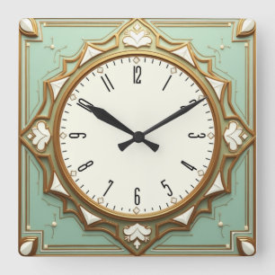 Art Deco Minze Quadratische Wanduhr