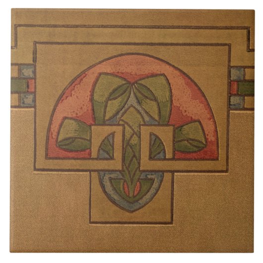 Art Deco, Mission oder Handwerker Stil Floral Frie Fliese (Vorderseite)