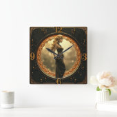 Art Deco mit Fantasy-Mädchen Quadratische Wanduhr (Zuhause)