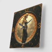 Art Deco mit Fantasy-Mädchen Quadratische Wanduhr (Winkel)