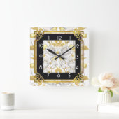 Art Déco mit goldenen Rose Quadratische Wanduhr (Zuhause)