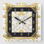 Art Déco mit goldenen Rose Quadratische Wanduhr (Vorderseite)