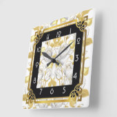 Art Déco mit goldenen Rose Quadratische Wanduhr (Winkel)