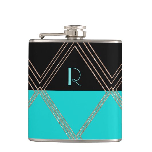 Art Deco Mit Monogramm Flasche Flachmann (Vorderseite)