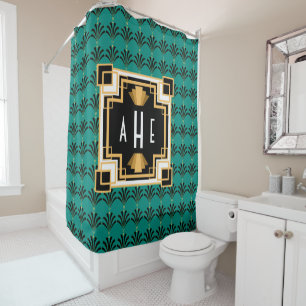 Art Deco Mit Monogramm Vintage Palmettos im Aquama Duschvorhang