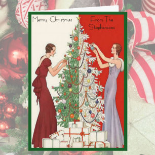 Art Deco Mode Weihnachtsbaum Retro Blank Innenseit Feiertagskarte