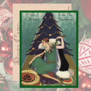 Art Deco Mode Weihnachtsbaum Retro Feiertagspostkarte
