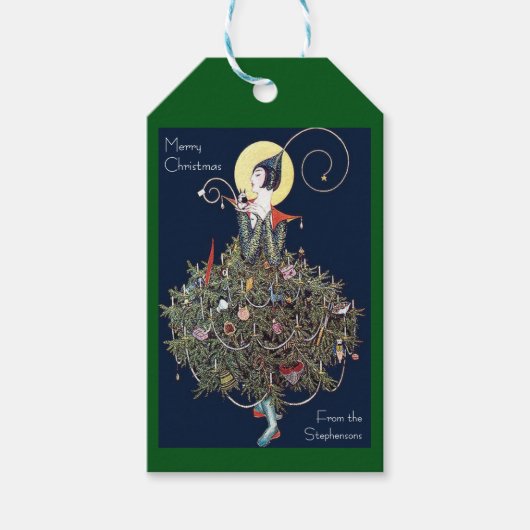 Art Deco Mode Weihnachtsbaum Retro Geschenkanhänger (Vorderseite)