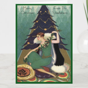 Art Deco Mode Weihnachtsbaum Retro leer innen Feiertagskarte