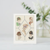 Art Deco Modedesign Women in Hats, 1920er Postkarte (Stehend Vorderseite)